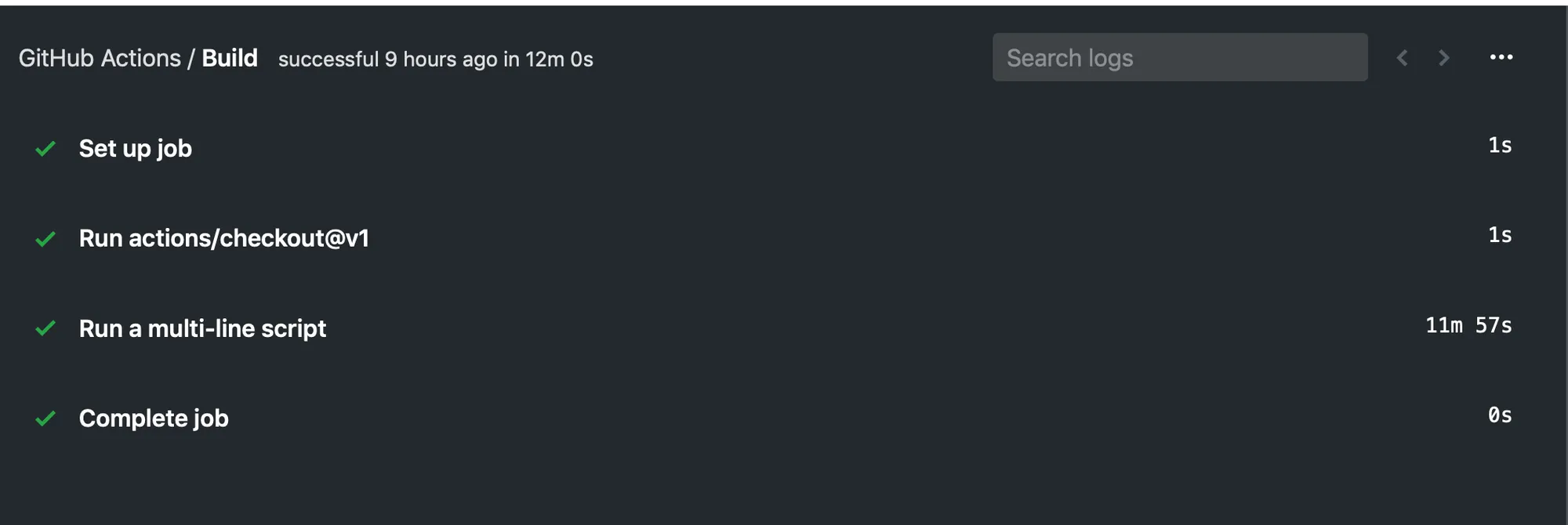 Screenshot of the detailed job output from a dotfiles CI run.
