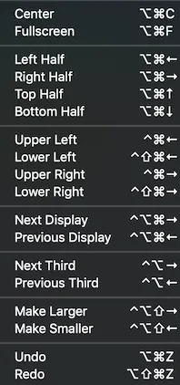 Screenshot of the Spectacle shortcut cheatsheet.