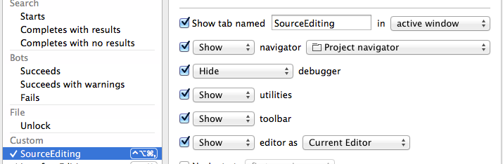 Screenshot of another Xcode behavior automation example.