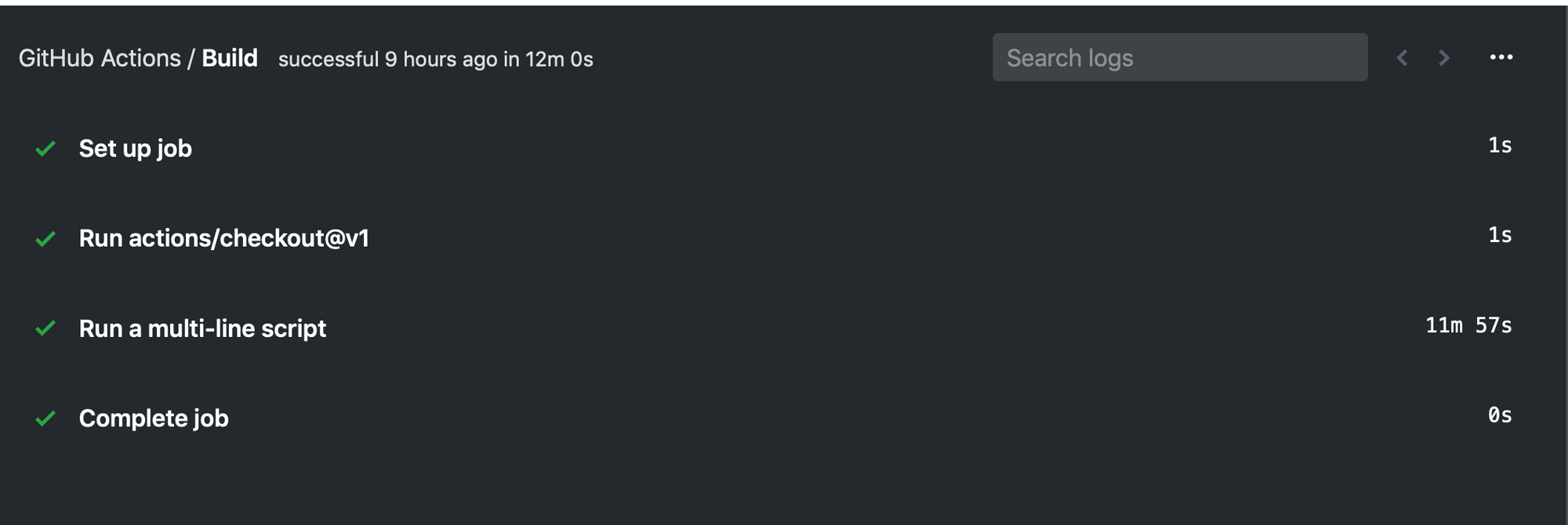 Screenshot of the detailed job output from a dotfiles CI run.
